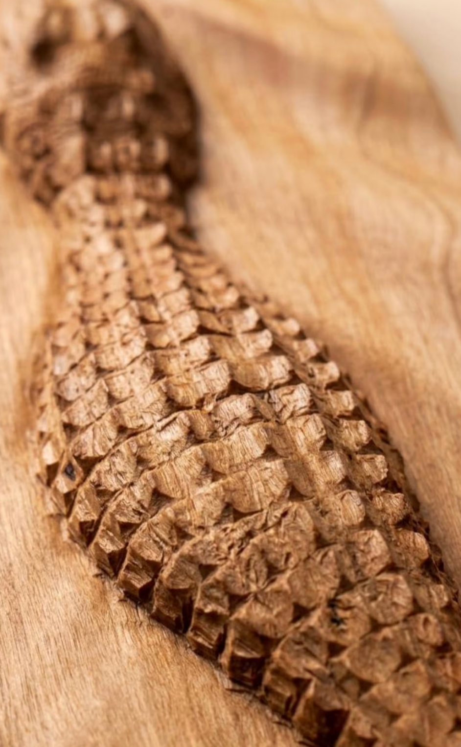 Hand-Carved Crocodile Wall Art – Solid Beech Wood Rustic Home Decor