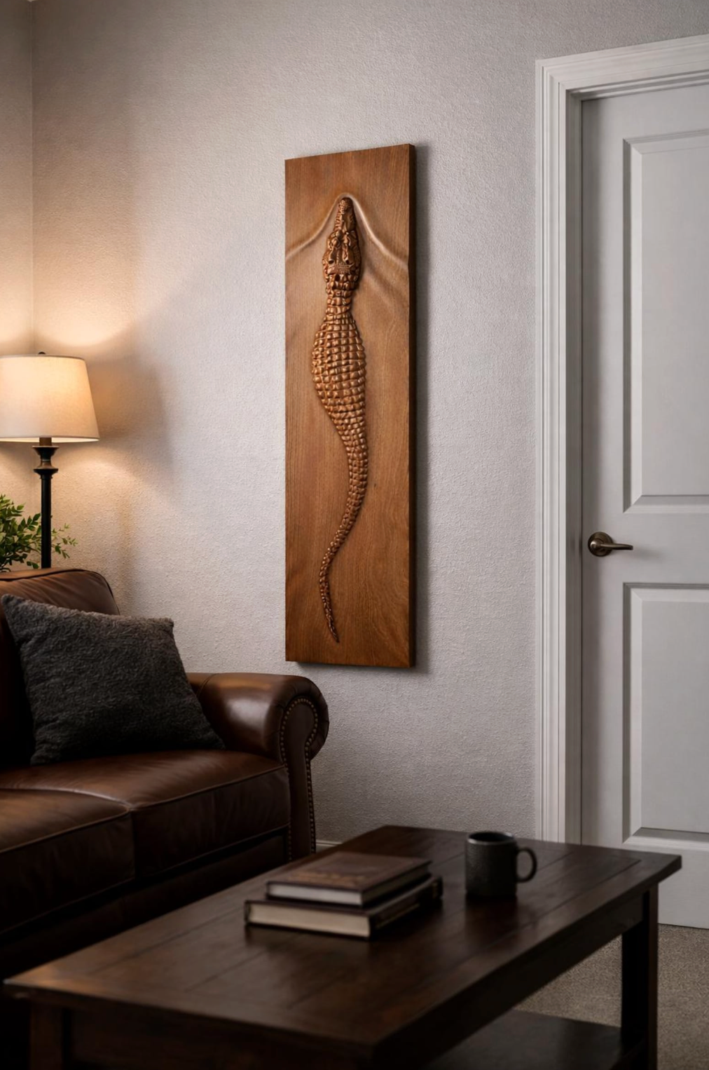 Hand-Carved Crocodile Wall Art – Solid Beech Wood Rustic Home Decor