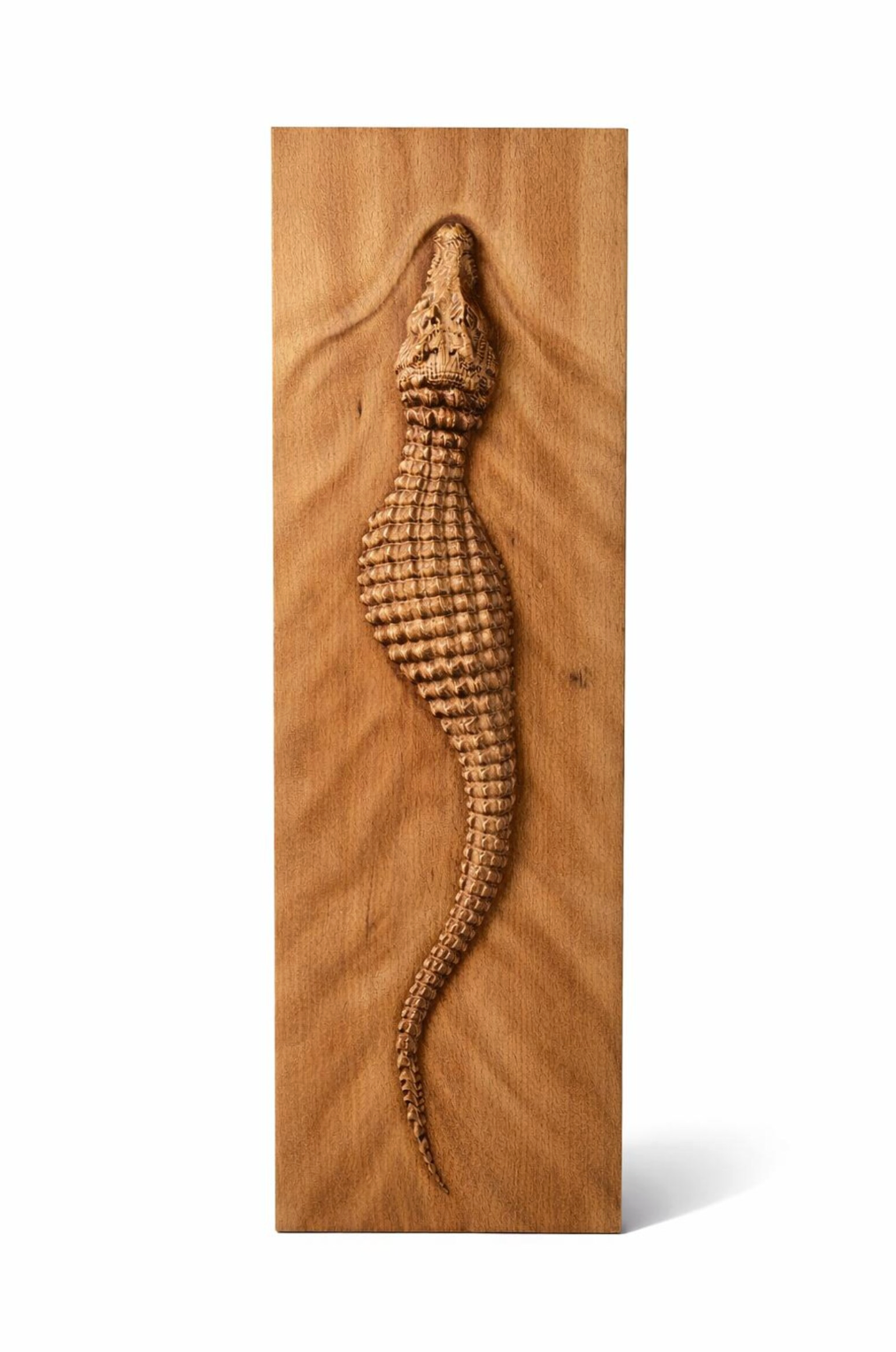 Hand-Carved Crocodile Wall Art – Solid Beech Wood Rustic Home Decor