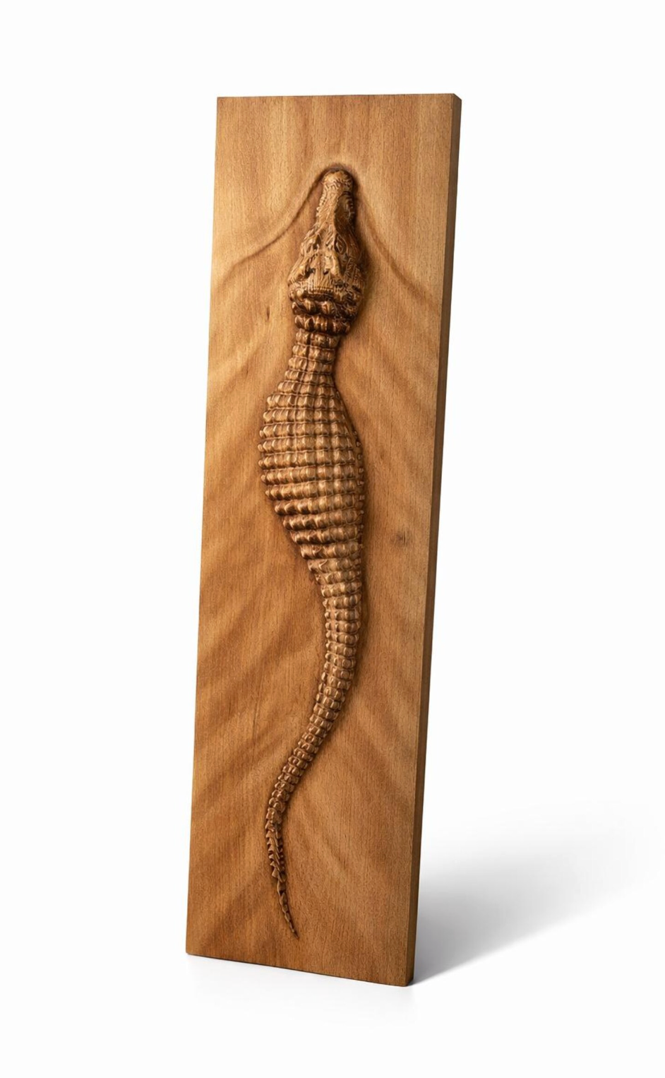 Hand-Carved Crocodile Wall Art – Solid Beech Wood Rustic Home Decor