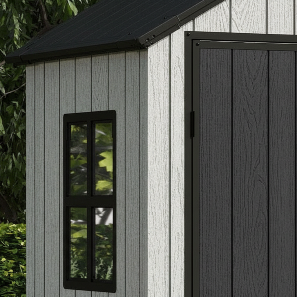 Pro Grade 4ft x 6ft Premium Plastic Garden Shed - Grey/Anthracite Wood Touch Texture