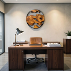 Handmade Olive Wood Wall Art with Metal Frame – Round Rustic Modern Wall Decor