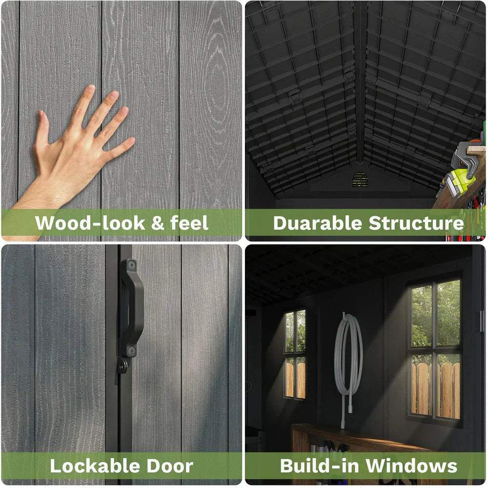 Pro Grade 4ft x 6ft Premium Plastic Garden Shed - Grey/Anthracite Wood Touch Texture