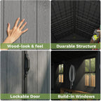 Pro Grade 6ft x 4ft Premium Plastic Garden Shed Double Door - Grey Wood Touch Texture