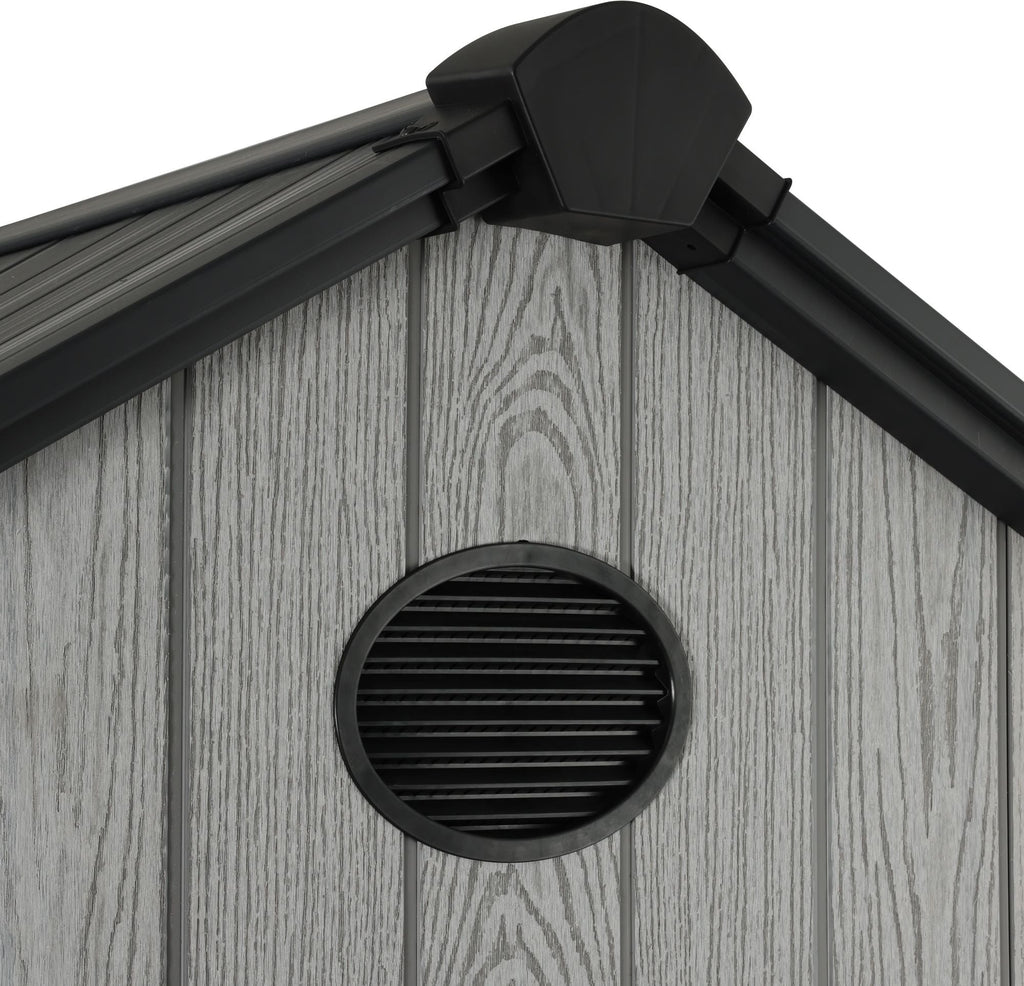 Pro Grade 6ft x 8ft Premium Plastic Double Door Garden Shed - Grey/Anthracite Wood Touch Texture